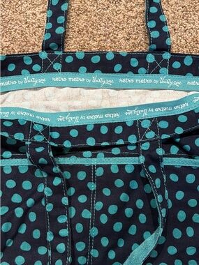 thirty-one Navy and Teal Polka Dot Tote